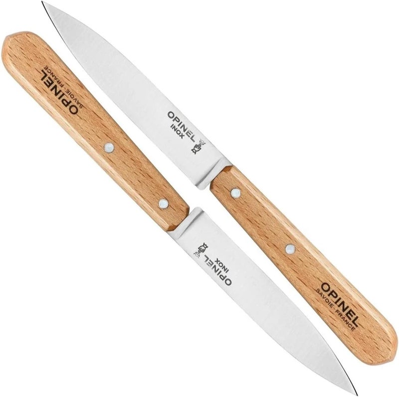 Opinel No. 112 Paring Knives 2 Piece Set, Sandvik 12C27 Steel Everyday Use Prep Knives for Chopping, Peeling, Slicing, Trimming, Stabilized Sustainably Harvested Beechwood Handles, Made in France - Image 1