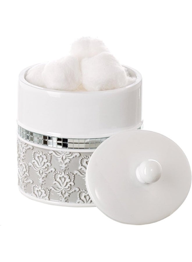 Creative Scents Mirror Damask Qtip Holder  Decorative Qtip Holder Canister Jar Durable Cotton Swab Ball HolderContainer  Bathroom Vanity Accessories Gray  White - Image 2