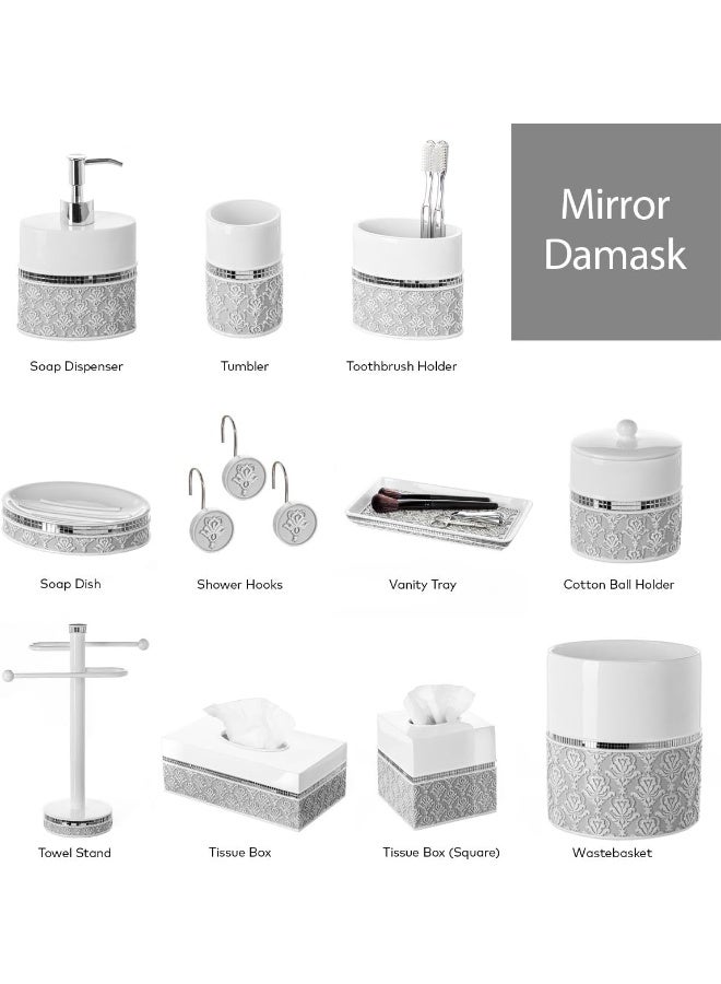 Creative Scents Mirror Damask Qtip Holder  Decorative Qtip Holder Canister Jar Durable Cotton Swab Ball HolderContainer  Bathroom Vanity Accessories Gray  White - Image 5