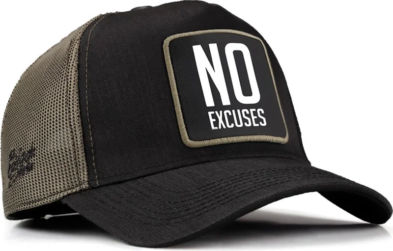 Blackbörk V1 Trucker No Excuses - 1sh Unisex Black-Khaki Cordura Fabric Hat (Cap) with Code Logo