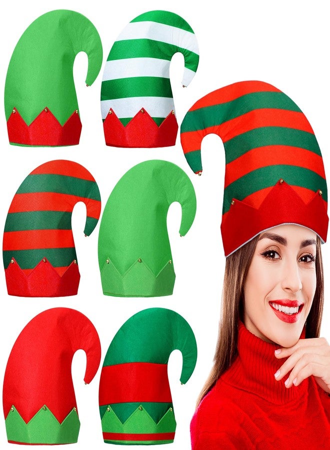 Fourluoo 6 Pack Christmas Elf Hat Felt Elf Costume Hat for Jingle Bell Decor for Adult Men Women Party Santa Holiday Accessories - Image 1