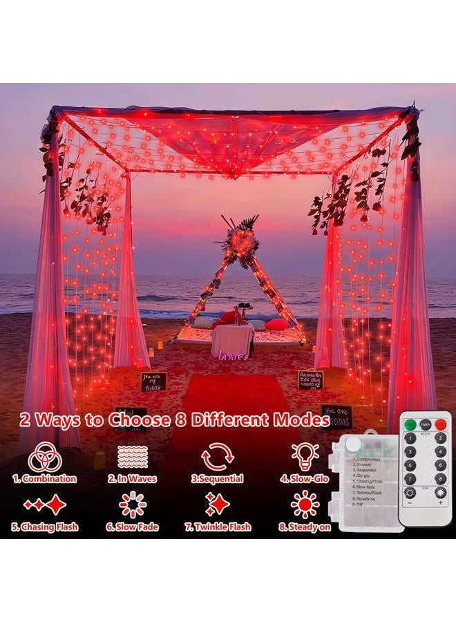 YEGUO Halloween Lights Battery Operated, 2 Pack Each 33ft 100 LED Red String Lights Outdoor Waterproof, Clear Wire Fairy Christmas Light Indoor with Remote - Image 2