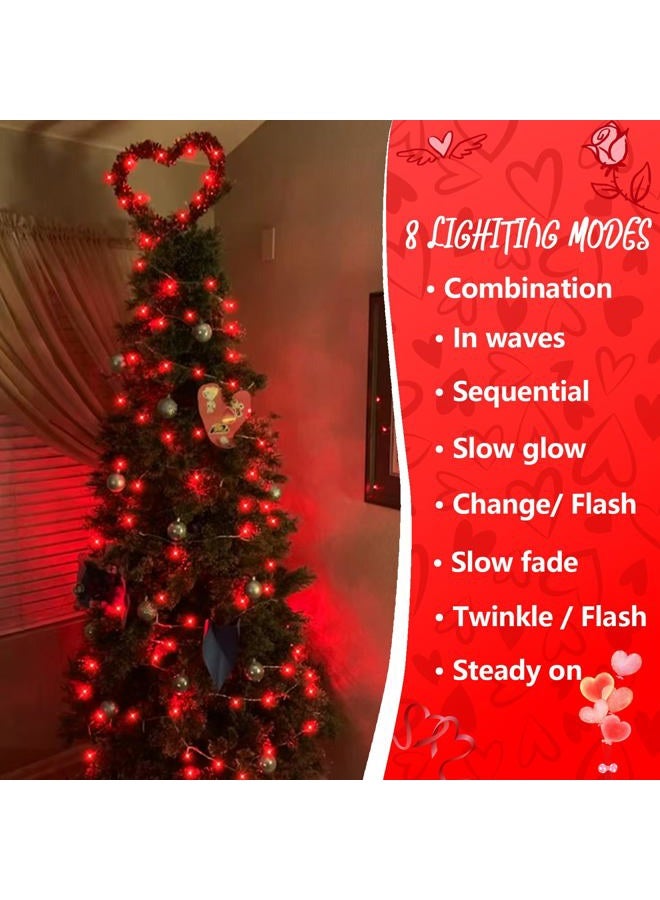YEGUO Halloween Lights Battery Operated, 2 Pack Each 33ft 100 LED Red String Lights Outdoor Waterproof, Clear Wire Fairy Christmas Light Indoor with Remote - Image 5