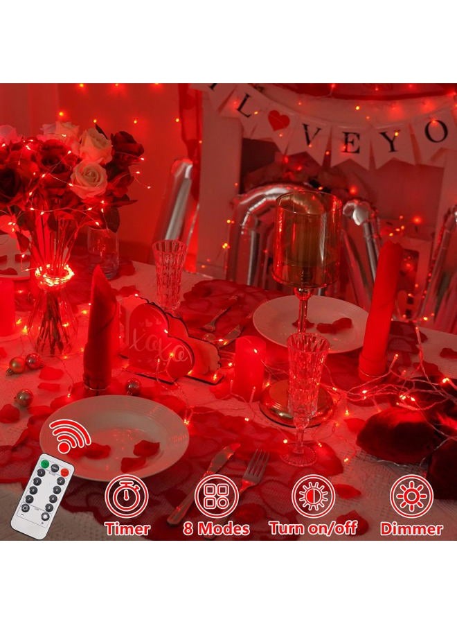YEGUO Halloween Lights Battery Operated, 2 Pack Each 33ft 100 LED Red String Lights Outdoor Waterproof, Clear Wire Fairy Christmas Light Indoor with Remote - Image 3