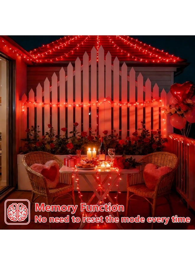 YEGUO Halloween Lights Battery Operated, 2 Pack Each 33ft 100 LED Red String Lights Outdoor Waterproof, Clear Wire Fairy Christmas Light Indoor with Remote - Image 4