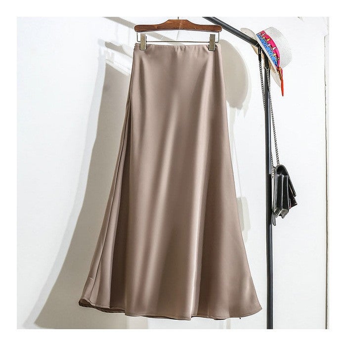 High-Waisted Slimming Long Dress Cracker Khaki French Style Acid-Eaten Silk Skirt For Women Summer New Arrival High-End Feel deep champagne 