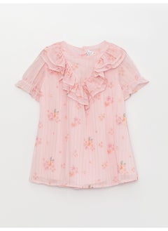 Crew Neck Short Sleeve Printed Baby Girl Dress
