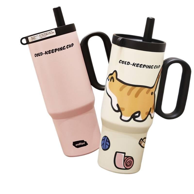 750 ml Stainless Steel Coffee Mug Straw Lid in with Ceramic Lining - Image 5