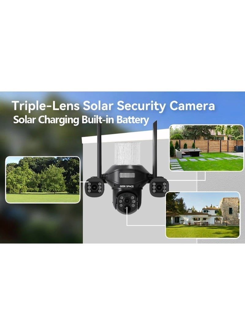GEEK SPACE WiFi Solar Security Camera 3 Lens Outdoor PTZ 360° AI Motion Detection Full Color Night Vision Waterproof Two-Way Audio Auto Tracking Rechargeable Battery HD Remote Monitoring Home Office Farm Protection - Image 5