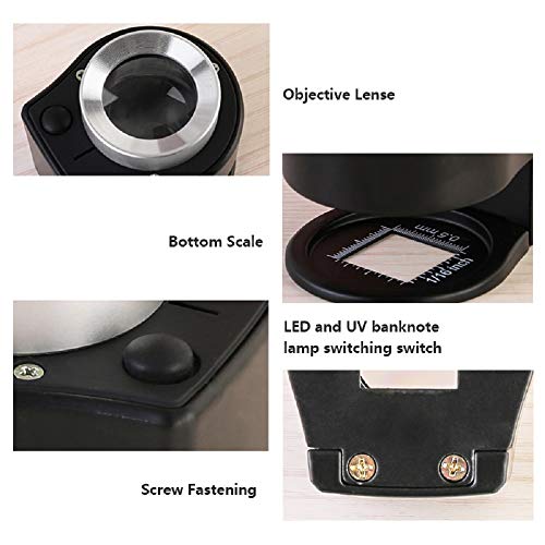 Bysameyee 30X Handheld Microscope Magnifying Glass Jewelers Loupe with Light, 6 LED Desktop Metal Magnifier Portable Folding Scale Eye Loop for Textile Optical Jewelry Tool Coins Currency Stamps Gems (Unrechargeable) - Image 4