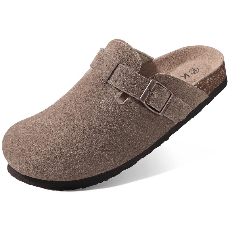 KIDMI Genuine Suede Clogs for Women Cork Footbed Sandals Leather Mules Potato Shoes with Arch Support Mocha 39 (Size 7.5-8) - Image 1