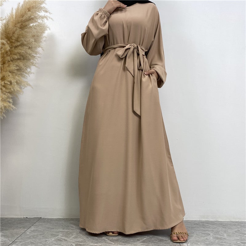 Simple All-Match Nida Solid Color Long Sleeves Dress - Image 1