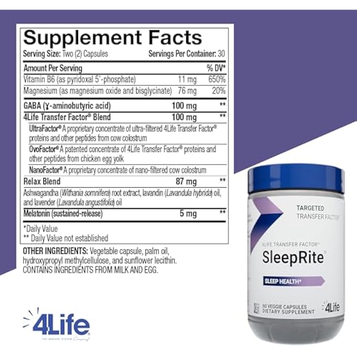 4Life Transfer Factor SleepRite - All-Natural Immune and Sleep Support with GABA and melatonin - 60 Capsules - Image 2