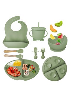 Gerenic Baby Feeding Set 9 Piece, Baby Led Weaning Utensils Set Includes Suction Bowl and Plate, Baby Spoon and Fork, Sippy Cup with Straw and Lid, Baby Feeding Supplies  - Image 1