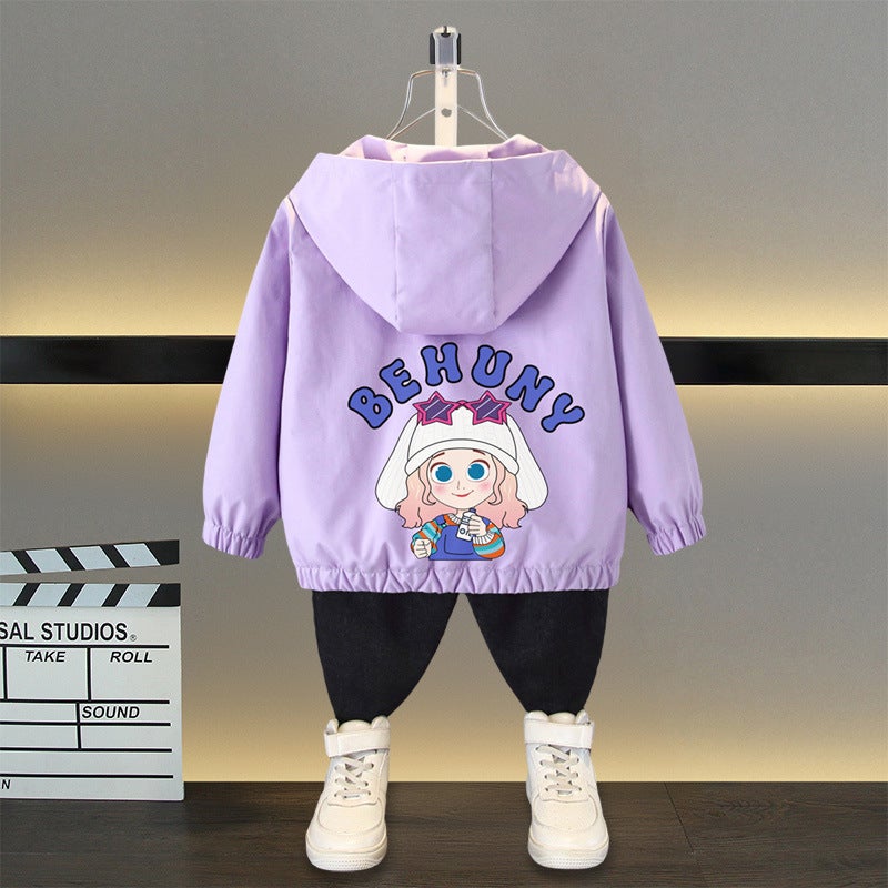 Girls Cartoon Baby Bottle Girls Coat Spring 2025 New Style Western Style Large and Large Childrens Casual Hooded All-match Windbreaker Purple (Bottle Girl) 