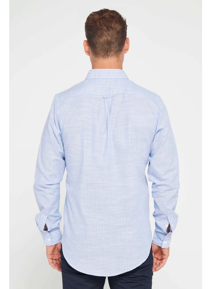 Tudors Men's Slim Fit Slim Fit Long Sleeve Cotton Linen Texture Striped Shirt