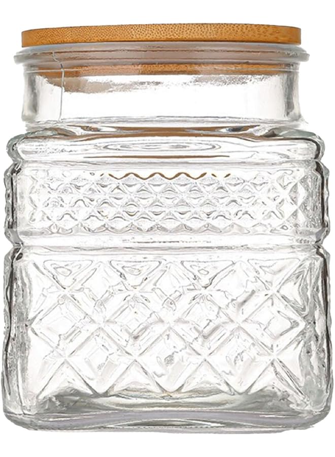 إكسفور مرطبان زجاجي متوسط الحجم محكم الإغلاق، سعة 1200 مل، مع غطاء من الخيزران، بتصميم منقوش، مثالي لتخزين الدقيق والحبوب وحبوب البن والمعكرونة والشاي في المطبخ. - Image 1