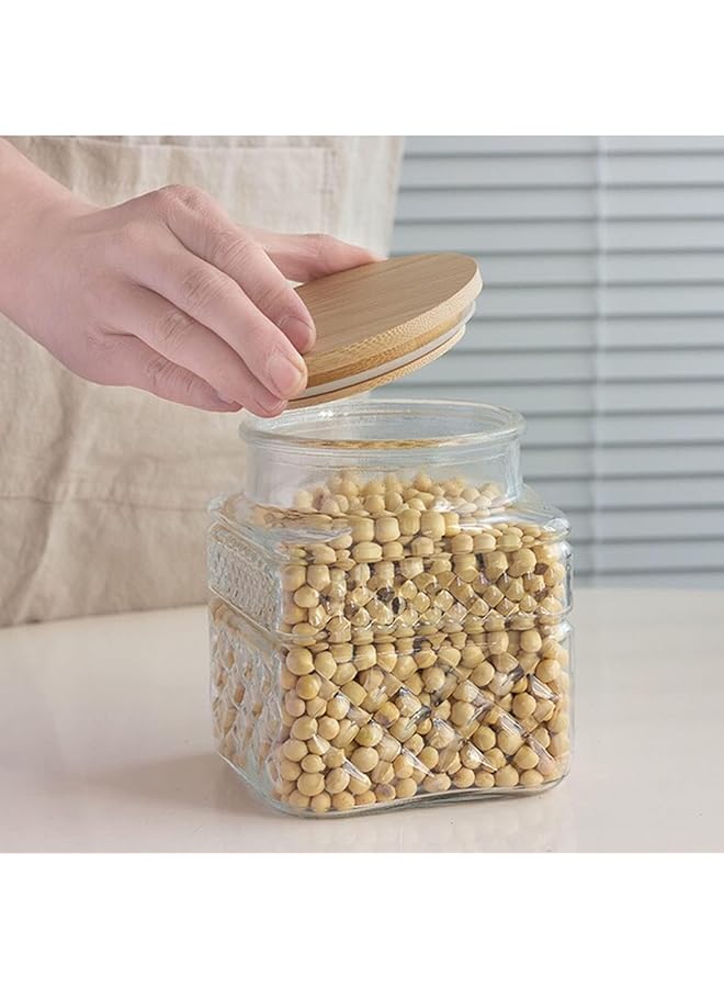 إكسفور مرطبان زجاجي متوسط الحجم محكم الإغلاق، سعة 1200 مل، مع غطاء من الخيزران، بتصميم منقوش، مثالي لتخزين الدقيق والحبوب وحبوب البن والمعكرونة والشاي في المطبخ. - Image 4
