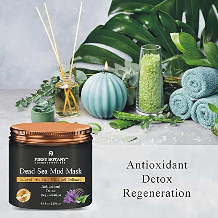 First Botany, 100% Natural Mineral-Infused Dead Sea Mud Mask 8.8oz Stem Cells Facial Treatment Skin Cleanser Pore Reducer Anti Aging Acne Treatment Blackhead Remover Cellulite & Natural Moisturizer - Image 4