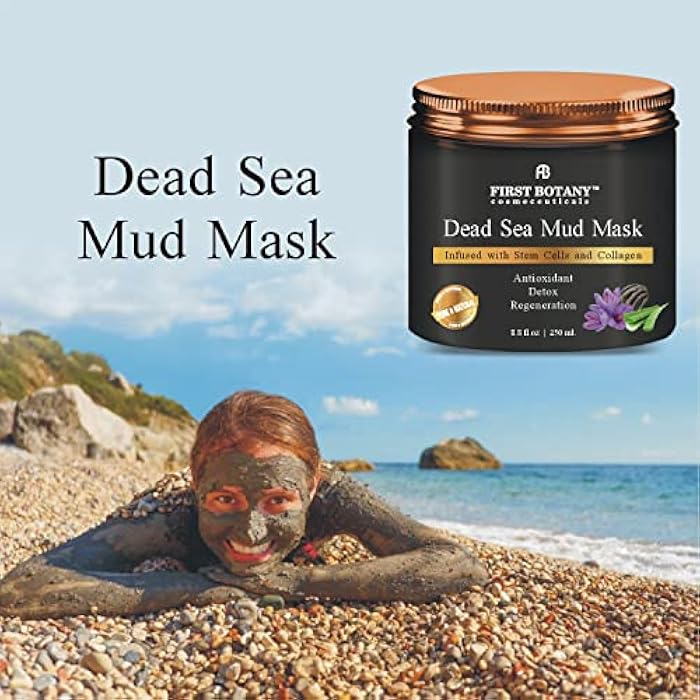First Botany, 100% Natural Mineral-Infused Dead Sea Mud Mask 8.8oz Stem Cells Facial Treatment Skin Cleanser Pore Reducer Anti Aging Acne Treatment Blackhead Remover Cellulite & Natural Moisturizer - Image 3