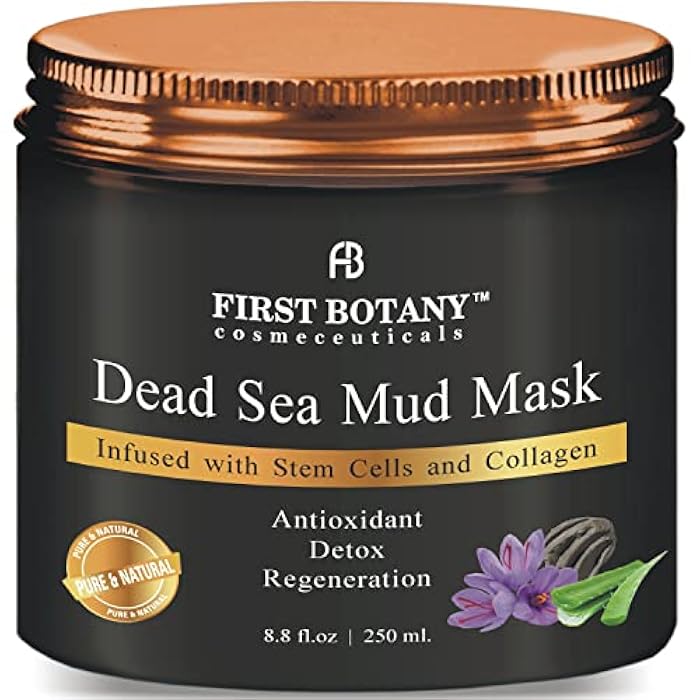 First Botany, 100% Natural Mineral-Infused Dead Sea Mud Mask 8.8oz Stem Cells Facial Treatment Skin Cleanser Pore Reducer Anti Aging Acne Treatment Blackhead Remover Cellulite & Natural Moisturizer - Image 1