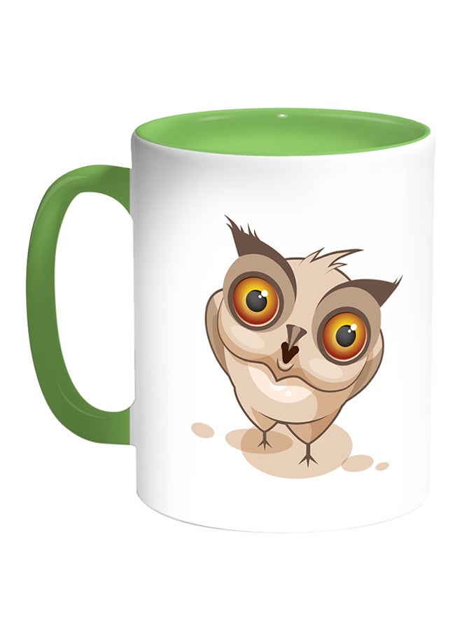 RYN Owl Printed Coffee Mug White/Green 11ounce
