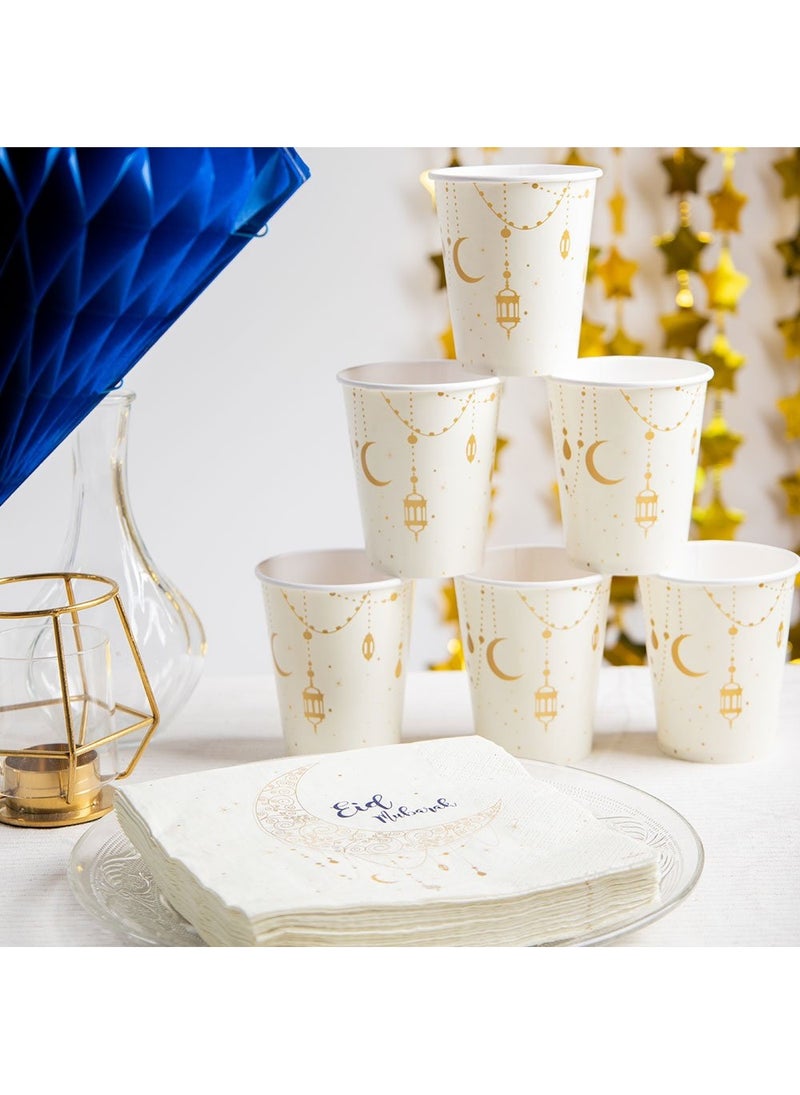 Folat Eid Mubarak Disposable Paper Cups White Blue 250ml 8-Pack - Image 5