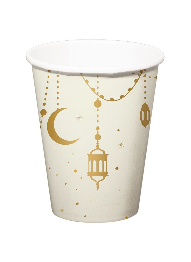 Folat Eid Mubarak Disposable Paper Cups White Blue 250ml 8-Pack - Image 1