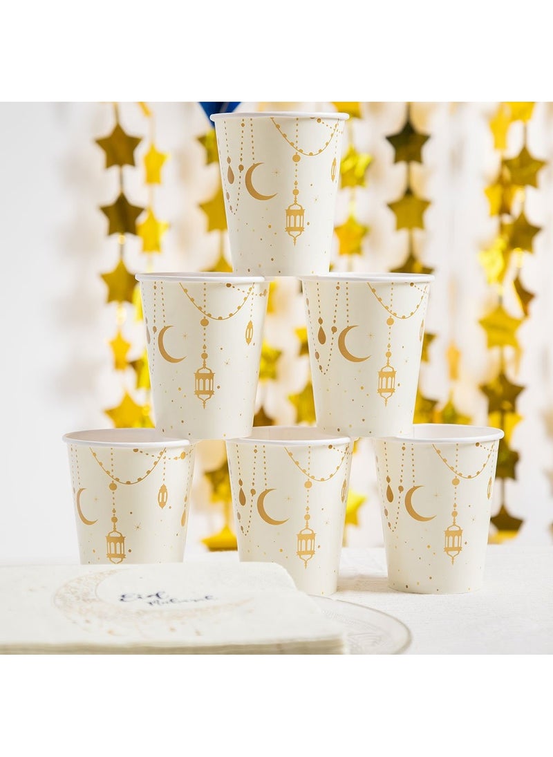 Folat Eid Mubarak Disposable Paper Cups White Blue 250ml 8-Pack - Image 4