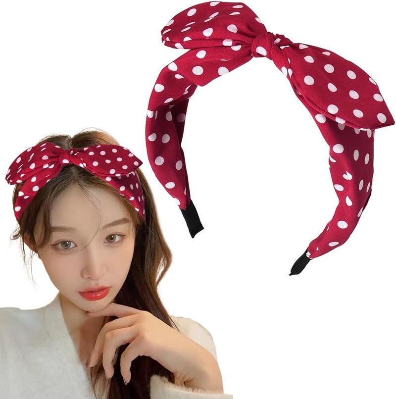 Red Polka Dot Vintage Knotted Headband for Womens Hair Fashion Head Band for Thick Hair Cute Accessories Decoration