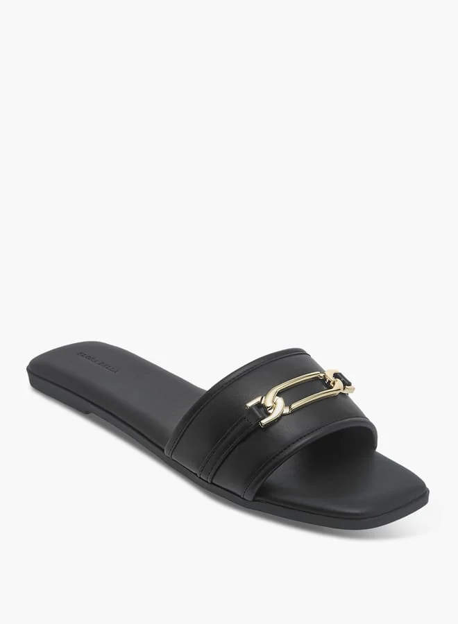 Flora Bella By Shoexpress Women Solid Slip-On Flat Sandals with Metal Accent