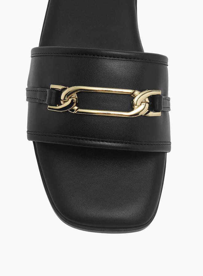 Flora Bella By Shoexpress Women Solid Slip-On Flat Sandals with Metal Accent  - Image 4