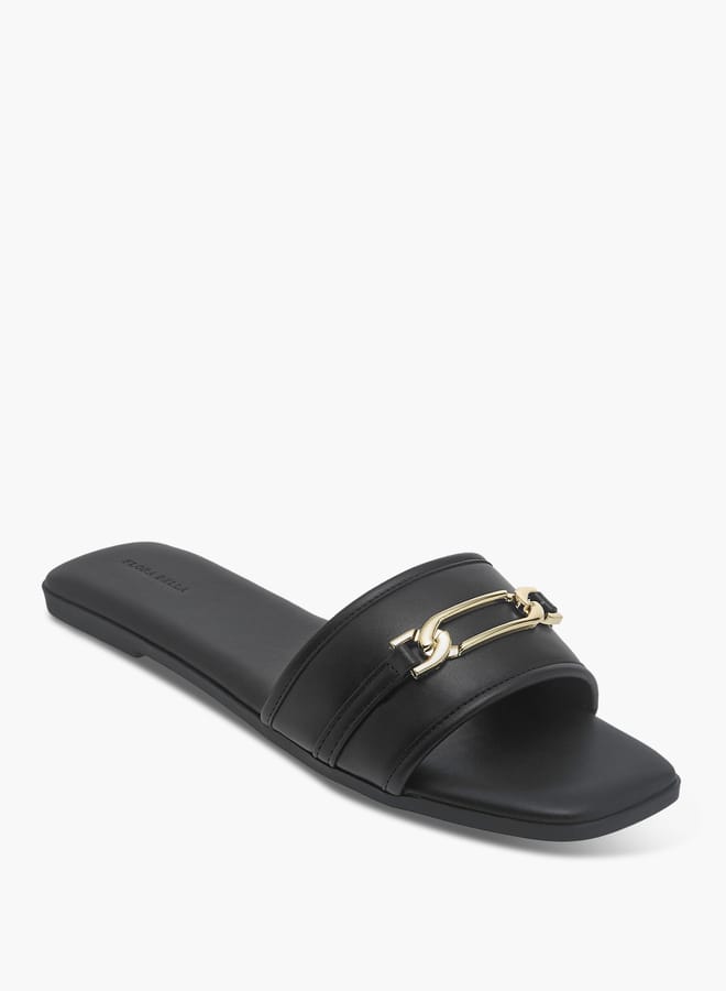 Flora Bella By Shoexpress Women Solid Slip-On Flat Sandals with Metal Accent  - Image 2