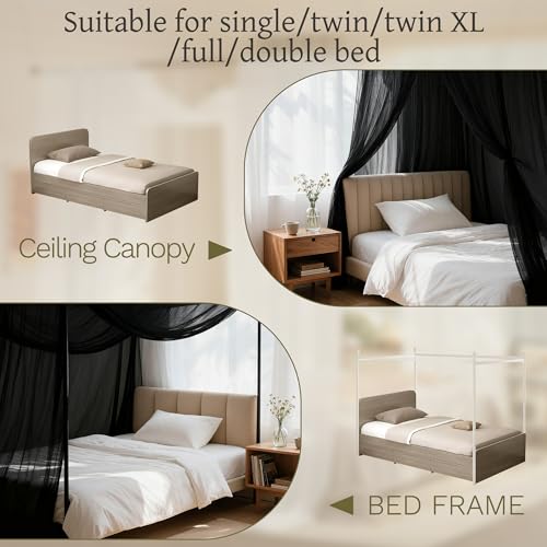 lazyzzz Bed Canopy, Black Canopy Bed Curtains Bed Drapes Mosquito Net for Queen Size Bed, Bedroom Decor Drapes Patio Indoor Outdoor Room Decor Mosquito Netting - Image 3