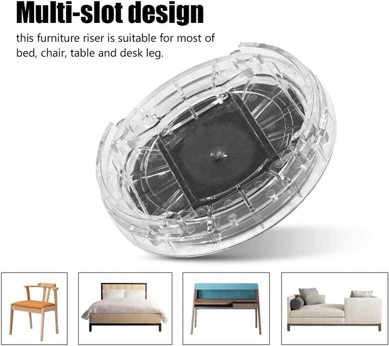 كلاراكو رافعات الأثاث، رافعات أثاث دائرية مكونة من 8 قطع/مجموعة رافعة بلاستيكية متعددة الفتحات غير قابلة للانزلاق للسرير والطاولة والمكتب والأريكة والكراسي والطاولة (شفافة)