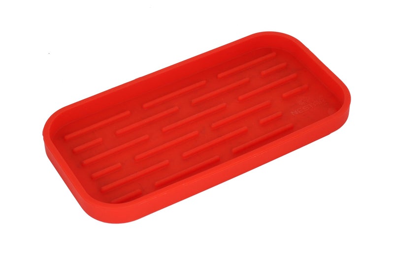 NESTAR® Sponge Holder - Kitchen Sink Organizer Tray for sponges, Soap Dispenser, Scrubber, and Other Dishwashing Accessories (Red) - Image 1