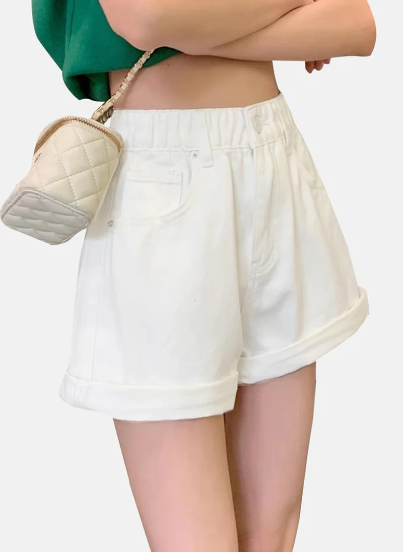 YUNIQEE White Solid Denim Shorts