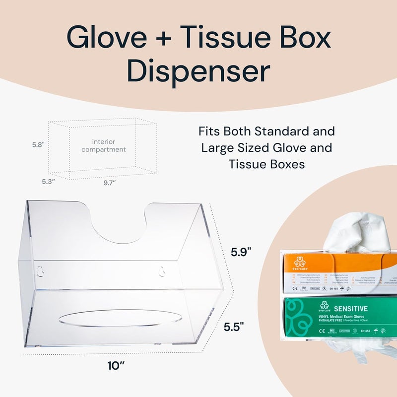 SimplyImagine Acrylic Glove Dispenser & Tissue Organizer - Clear, Pack of 1 - Wall-Mount Big Tissue Box Holder - 2-Tier Wipe Organizer - Glove Dispenser Wall Mount - Image 4