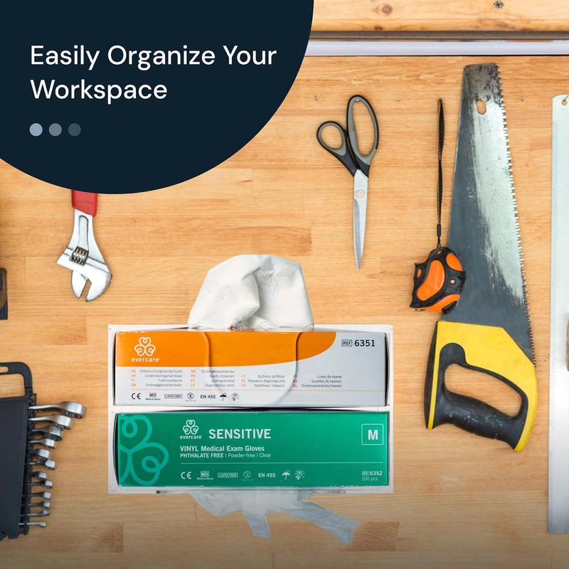 SimplyImagine Acrylic Glove Dispenser & Tissue Organizer - Clear, Pack of 1 - Wall-Mount Big Tissue Box Holder - 2-Tier Wipe Organizer - Glove Dispenser Wall Mount - Image 3