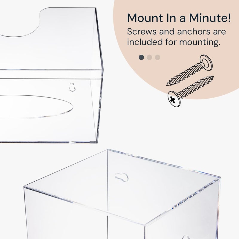 SimplyImagine Acrylic Glove Dispenser & Tissue Organizer - Clear, Pack of 1 - Wall-Mount Big Tissue Box Holder - 2-Tier Wipe Organizer - Glove Dispenser Wall Mount - Image 5