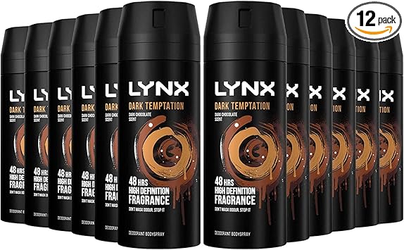 lynx 12 Pack of 150ml Lynx Dark Temptation Body Spray Deodorant with Scent of Chocolate - Image 1
