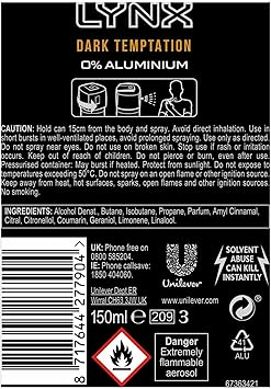 lynx 12 Pack of 150ml Lynx Dark Temptation Body Spray Deodorant with Scent of Chocolate - Image 3