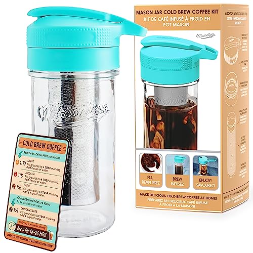 Masontops Masontops Cold Brew Makers Kit  Deluxe Iced Coffee Maker with Glass Pitcher  Stainless Steel Mesh Filter  Easy Pour Fridge Cold Brewer System 