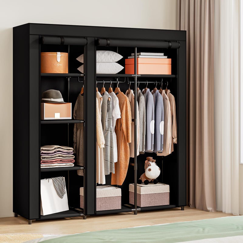SORCEDAS Portable Wardrobe Closet Storage Organizer Metal Hanging Rack Non-Woven Fabric (Black, 51 Inch) - Image 2