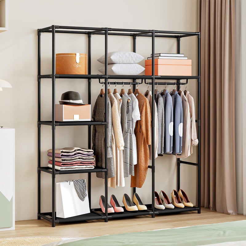 SORCEDAS Portable Wardrobe Closet Storage Organizer Metal Hanging Rack Non-Woven Fabric (Black, 51 Inch) - Image 3
