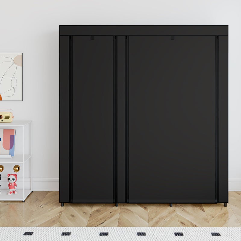 SORCEDAS Portable Wardrobe Closet Storage Organizer Metal Hanging Rack Non-Woven Fabric (Black, 51 Inch) - Image 4