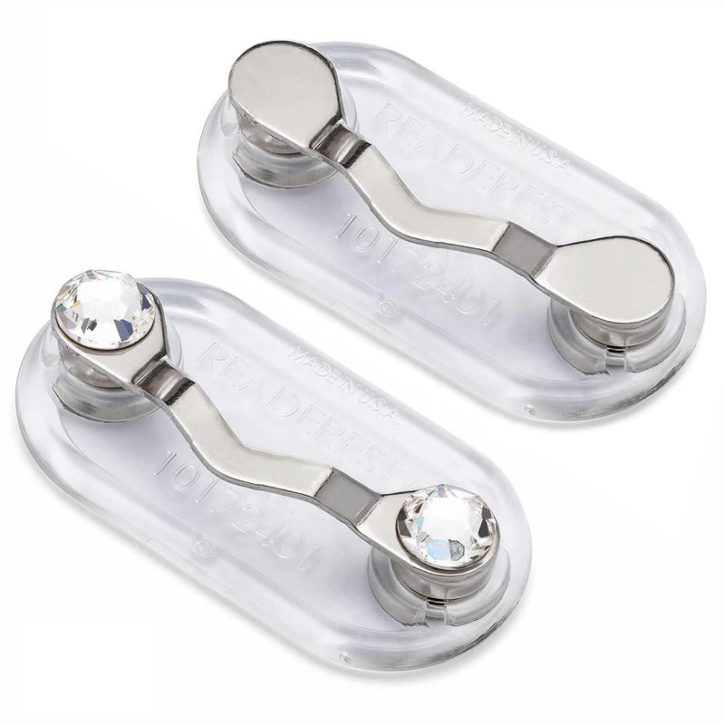 Readerest Magnetic Eyeglass Holder 2 Pack Eyewear Shirt Clip for Men Women Glasses Holders for Readers Sunglasses Work Badges USA Made Stainless Steel Crystals