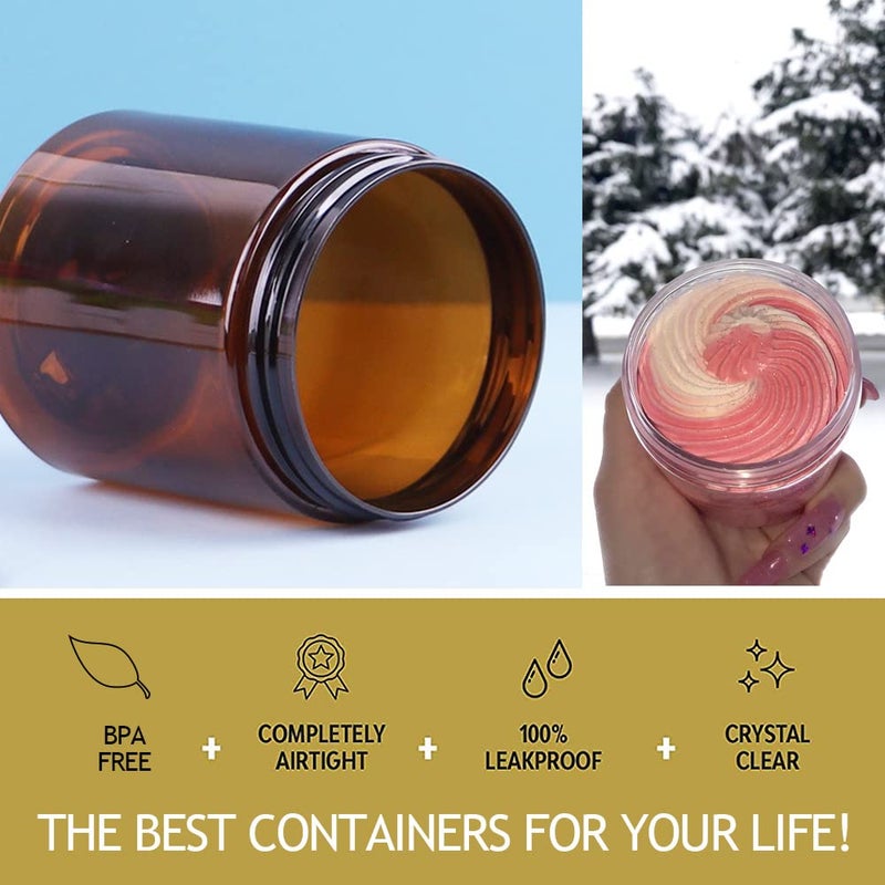 AMORIX 8oz Amber Plastic Jars with Lids 8 oz Plastic Containers with Lids + 20g Sample Containers (Set of 24) Airtight Container for Lip Scrub, Body Butters, Cream, Slime, Craft Storage - Image 3