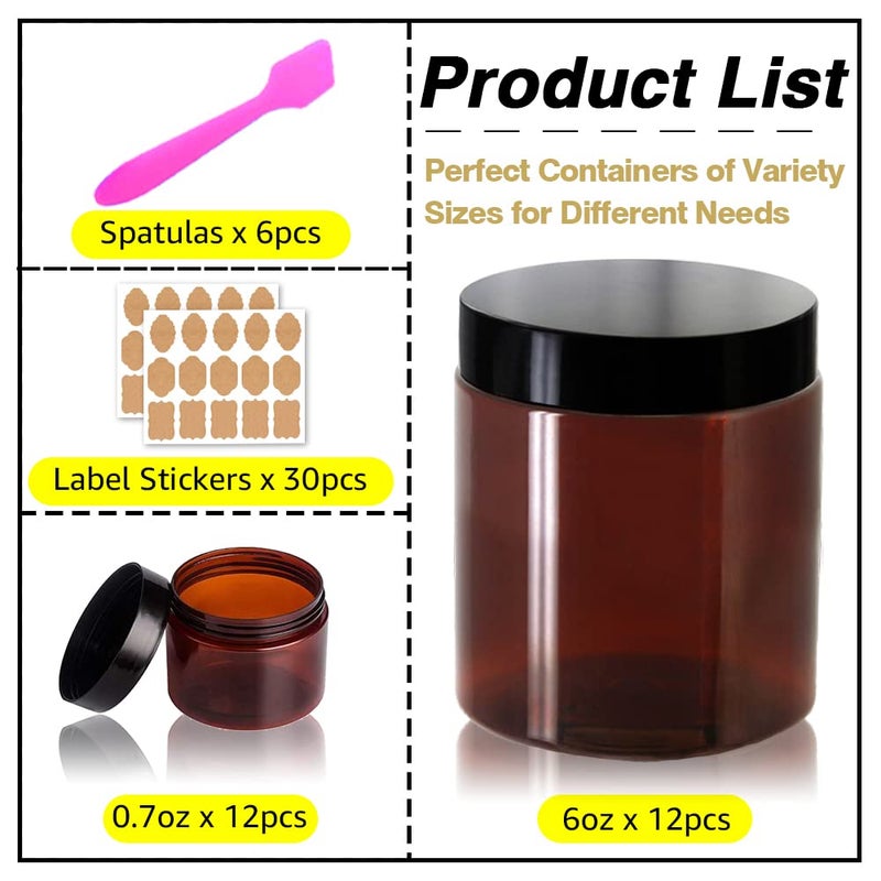 AMORIX 8oz Amber Plastic Jars with Lids 8 oz Plastic Containers with Lids + 20g Sample Containers (Set of 24) Airtight Container for Lip Scrub, Body Butters, Cream, Slime, Craft Storage - Image 4