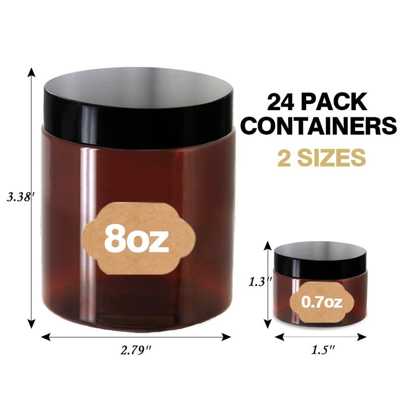 AMORIX 8oz Amber Plastic Jars with Lids 8 oz Plastic Containers with Lids + 20g Sample Containers (Set of 24) Airtight Container for Lip Scrub, Body Butters, Cream, Slime, Craft Storage - Image 2